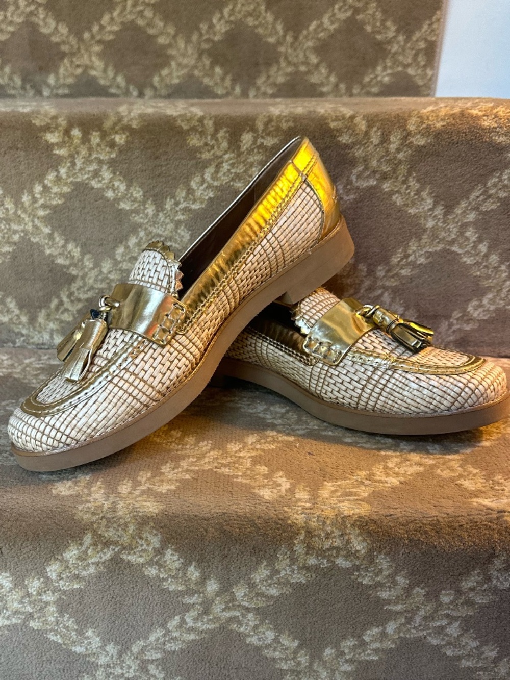Tory Burch Careen Gold Woven Loafers